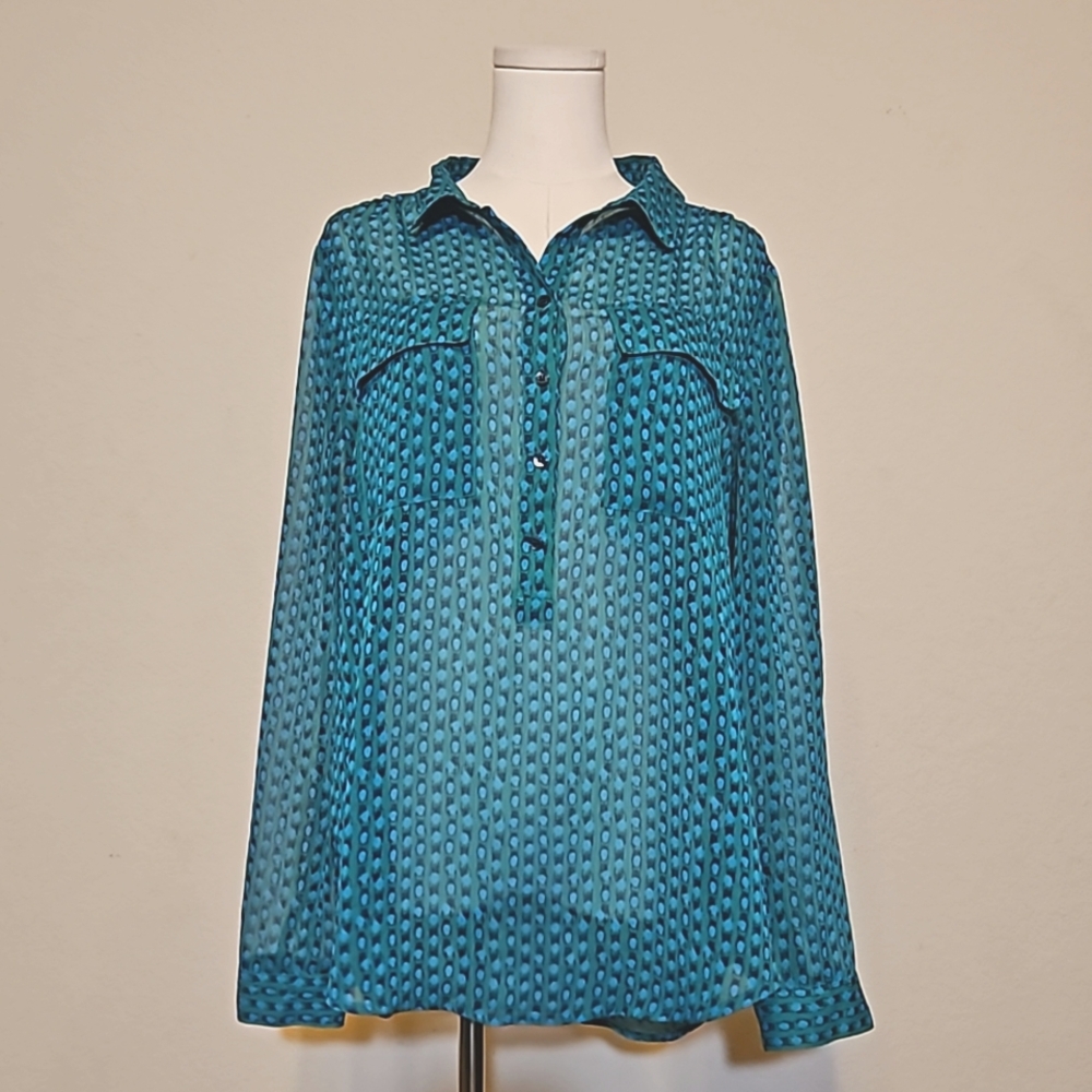 Liz Claiborne Long Sleeve Sheer Top Blouse Size Large